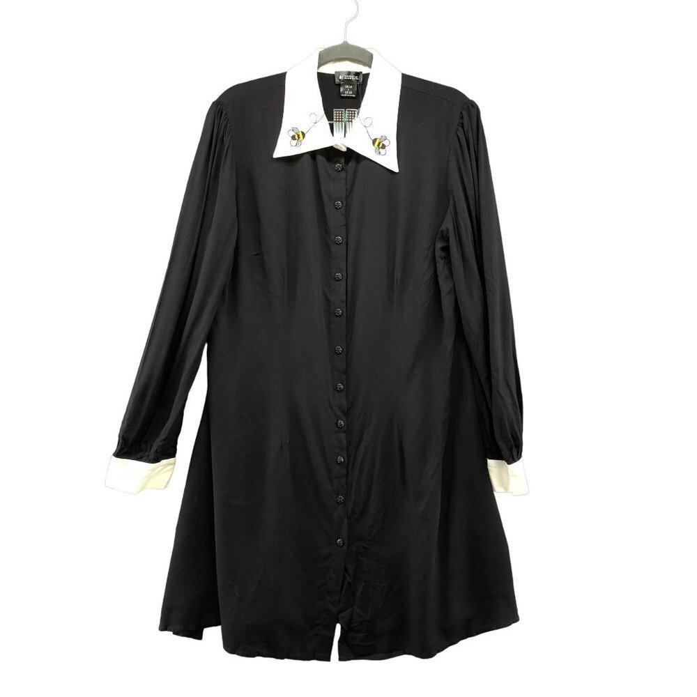 NWT Bright & Beautiful Collared Shirt Dress Size 10‎ Black Long Sleeve Wednesday